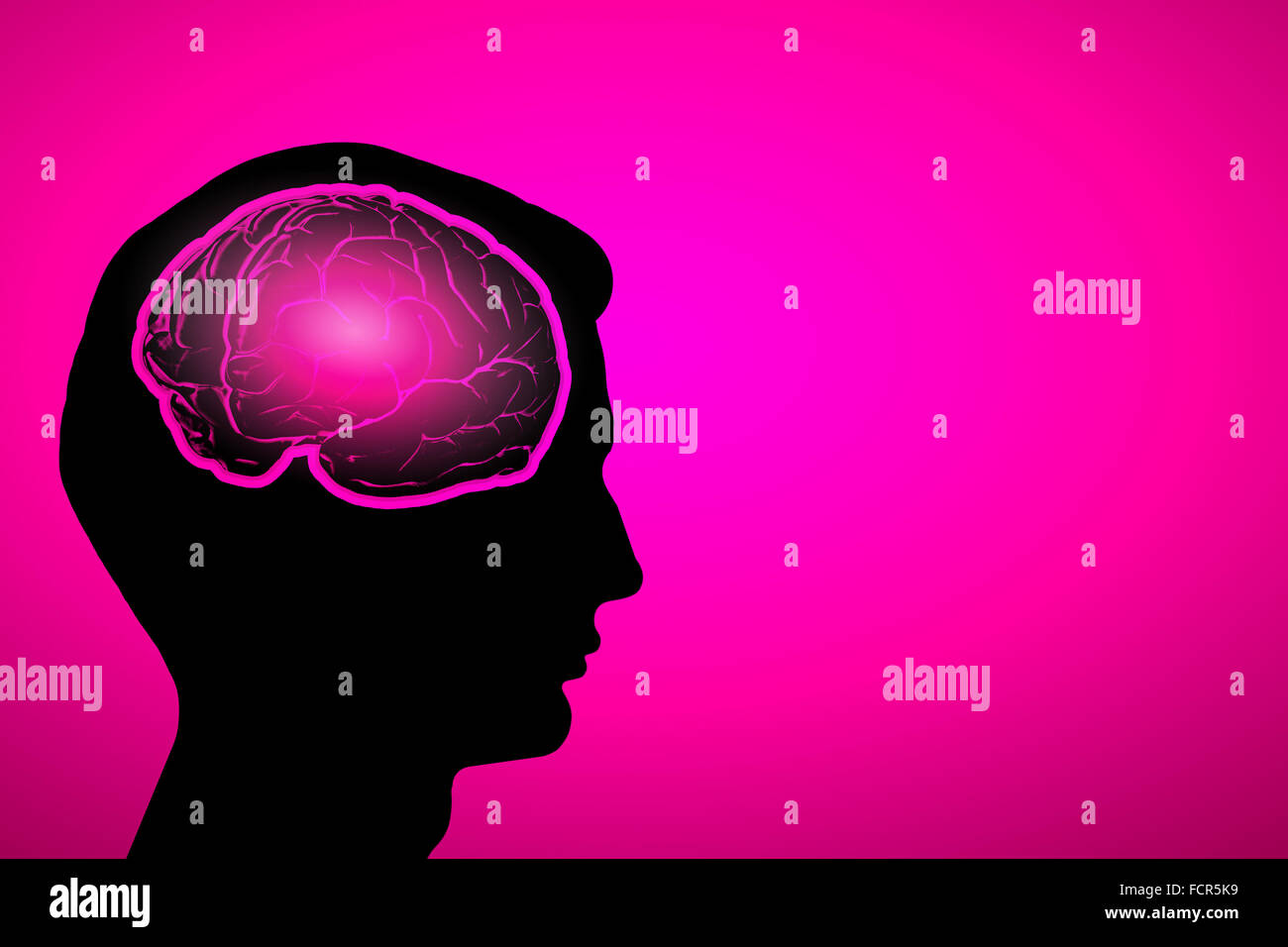 Silhouette di un uomo della testa e del cervello illustrazione Foto Stock