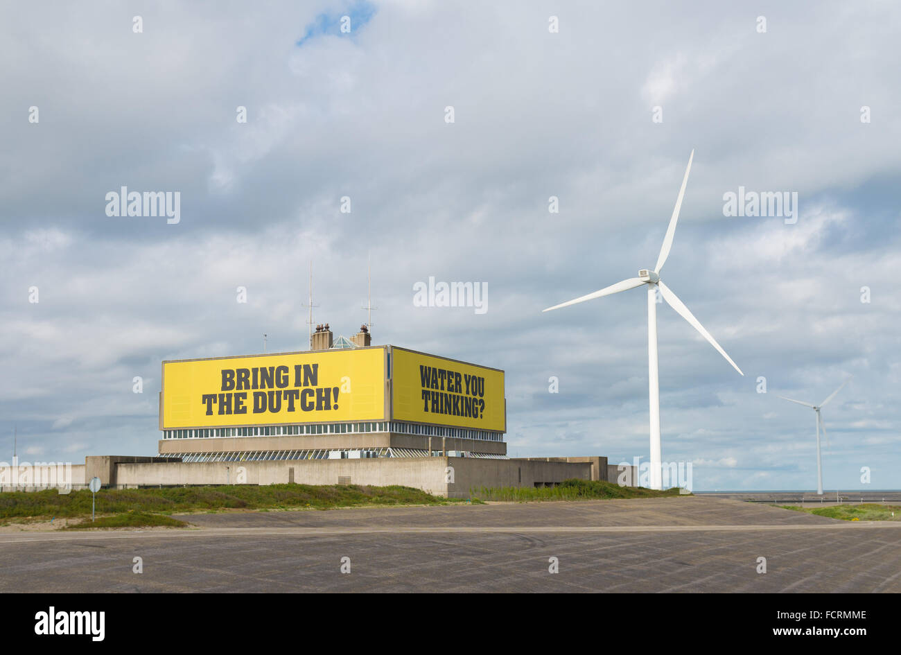 VEERE, Paesi Bassi - Luglio 18, 2015: costruire con il testo sull'isola artificiale Neeltje-reimerswaal Jans in Zeeland come un ricordo della Foto Stock