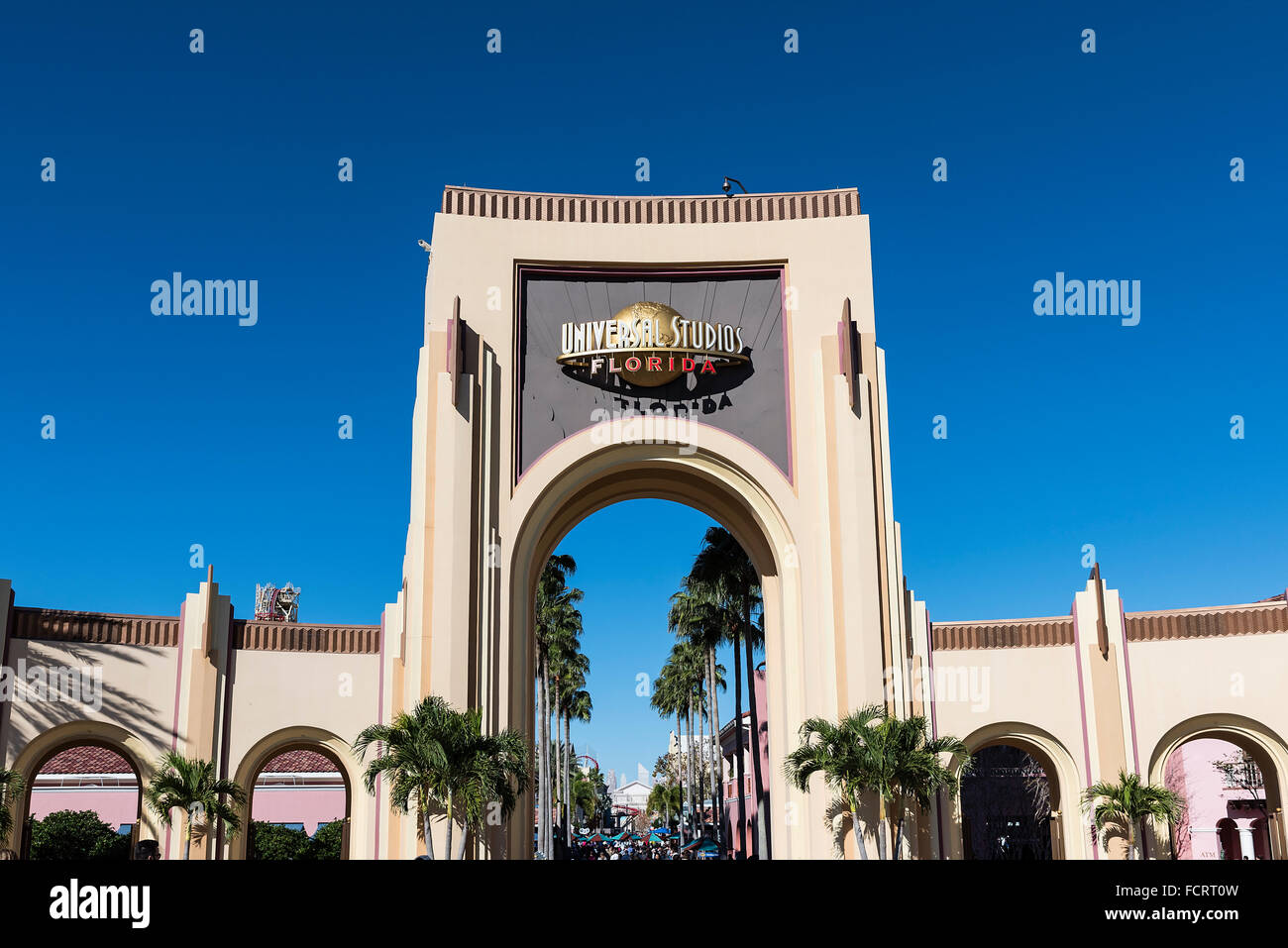 Universal Orlando Resort cancello di entrata, Orlando, Florida, Stati Uniti d'America Foto Stock