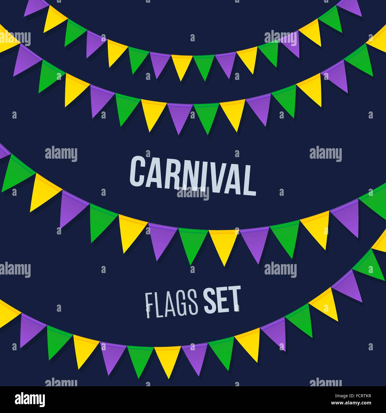 Il carnevale flag settati isolato su sfondo scuro Illustrazione Vettoriale