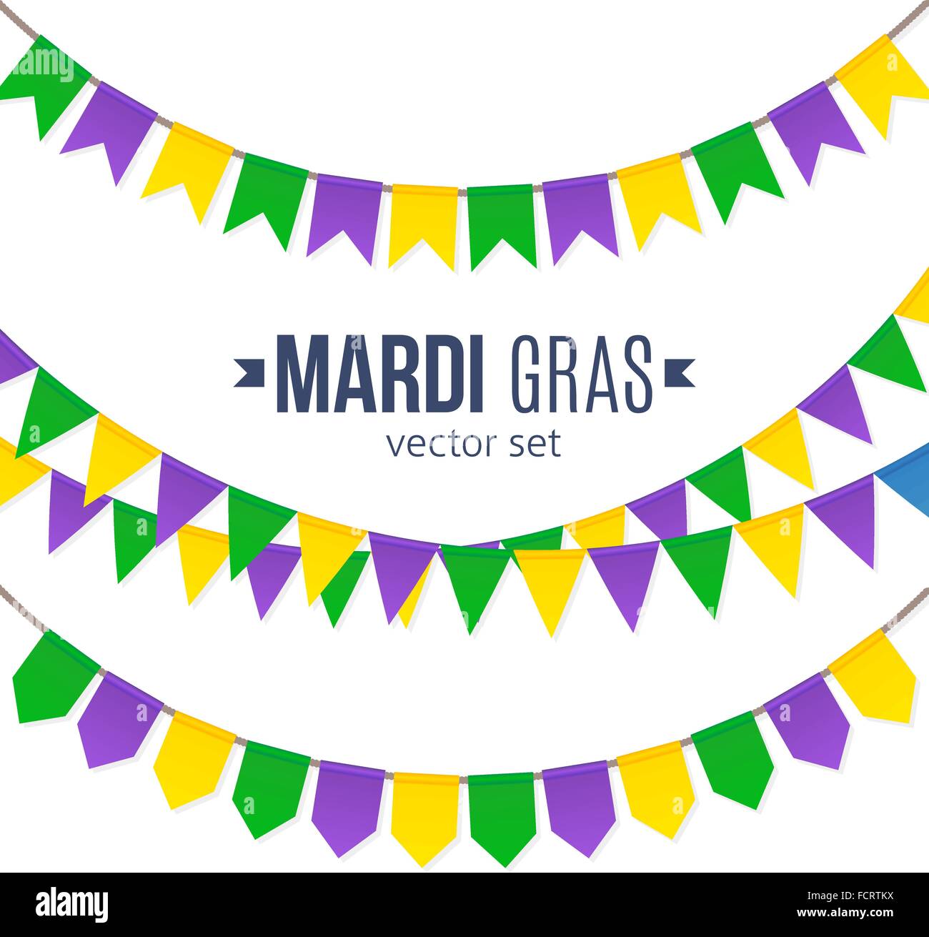 Mardi Gras tradizionali bandiere set isolato su sfondo bianco Illustrazione Vettoriale