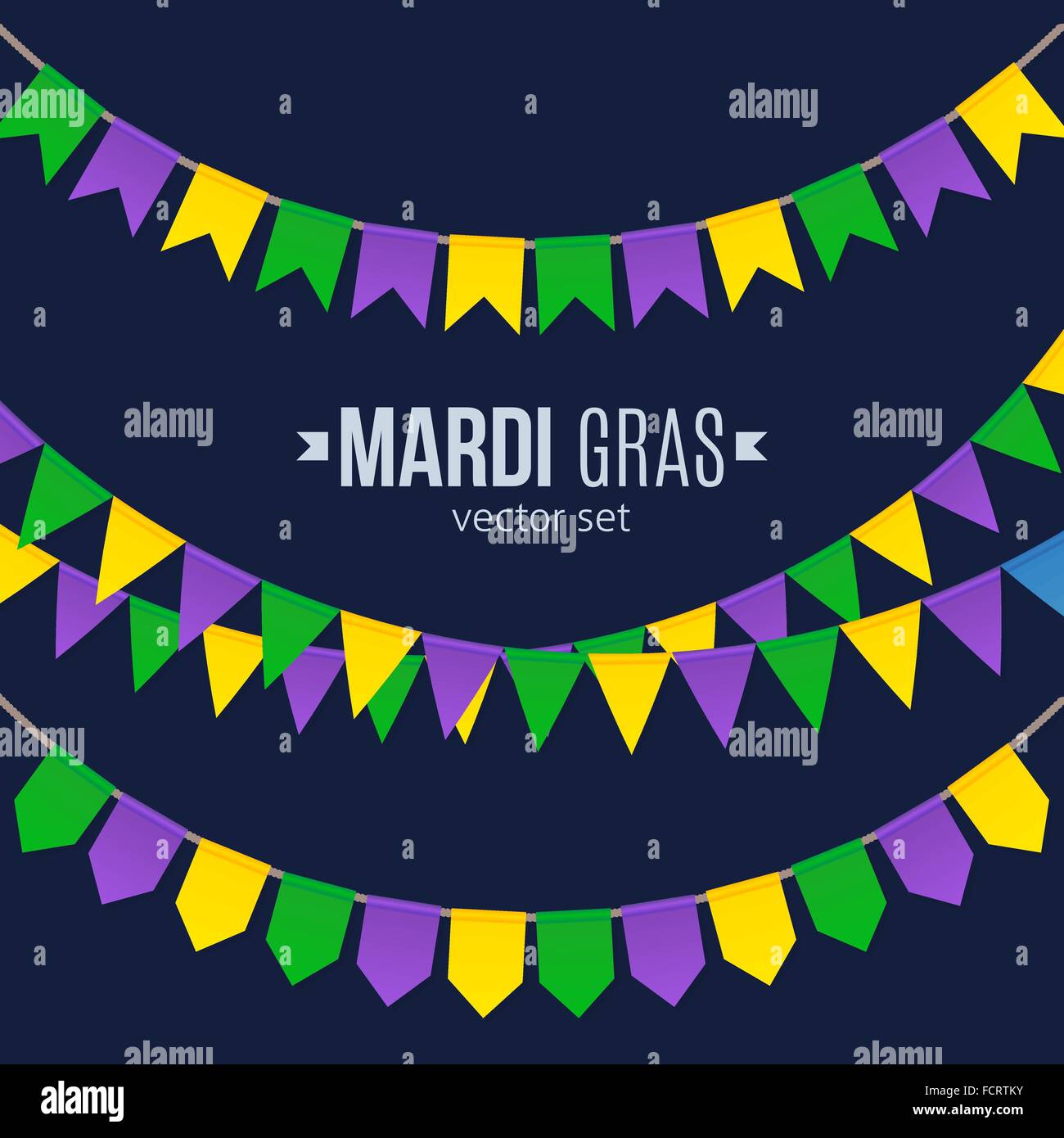 Mardi Gras tradizionali bandiere set isolato su sfondo scuro Illustrazione Vettoriale