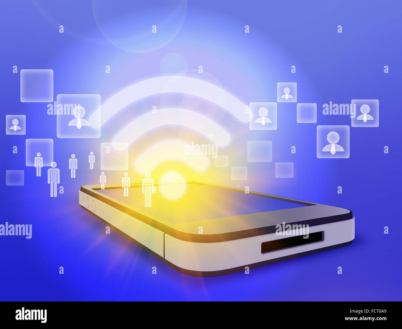 Società di comunicazione le persone attraverso la rete senza fili del Internet. Foto Stock