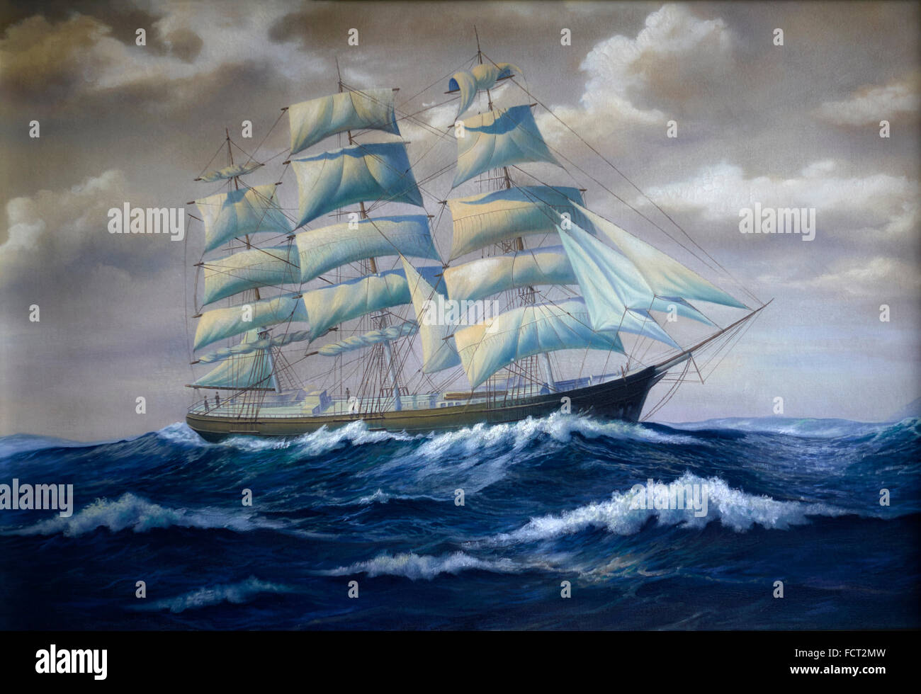 Pittura nave a vela. Nave alta a vela completa. Foto Stock