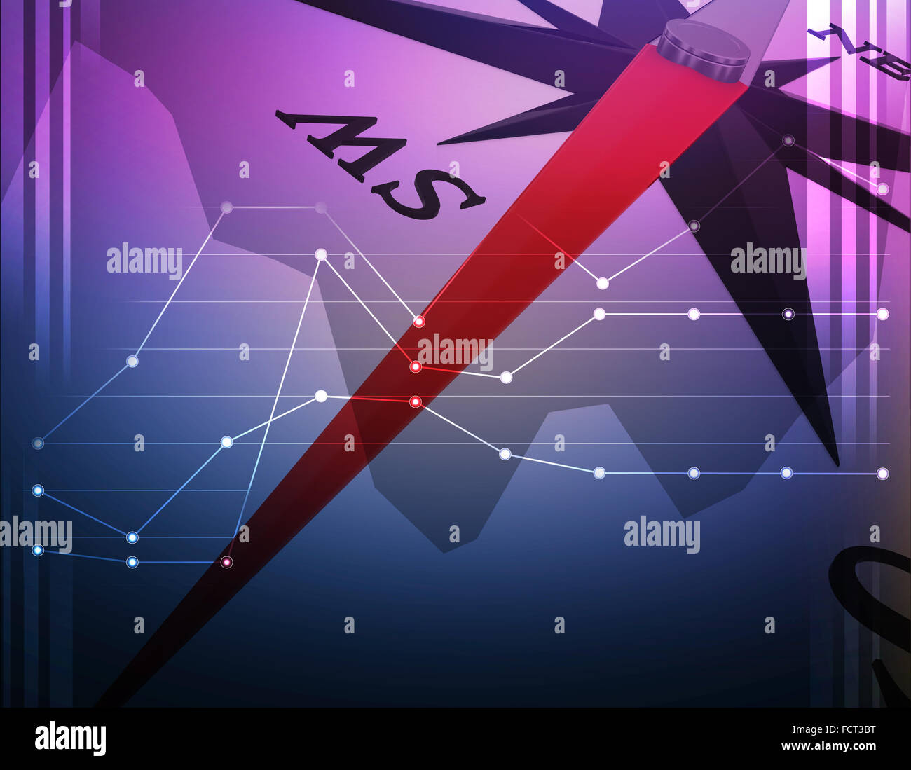 Illustrazione astratta con closeup compass e grafica Foto Stock
