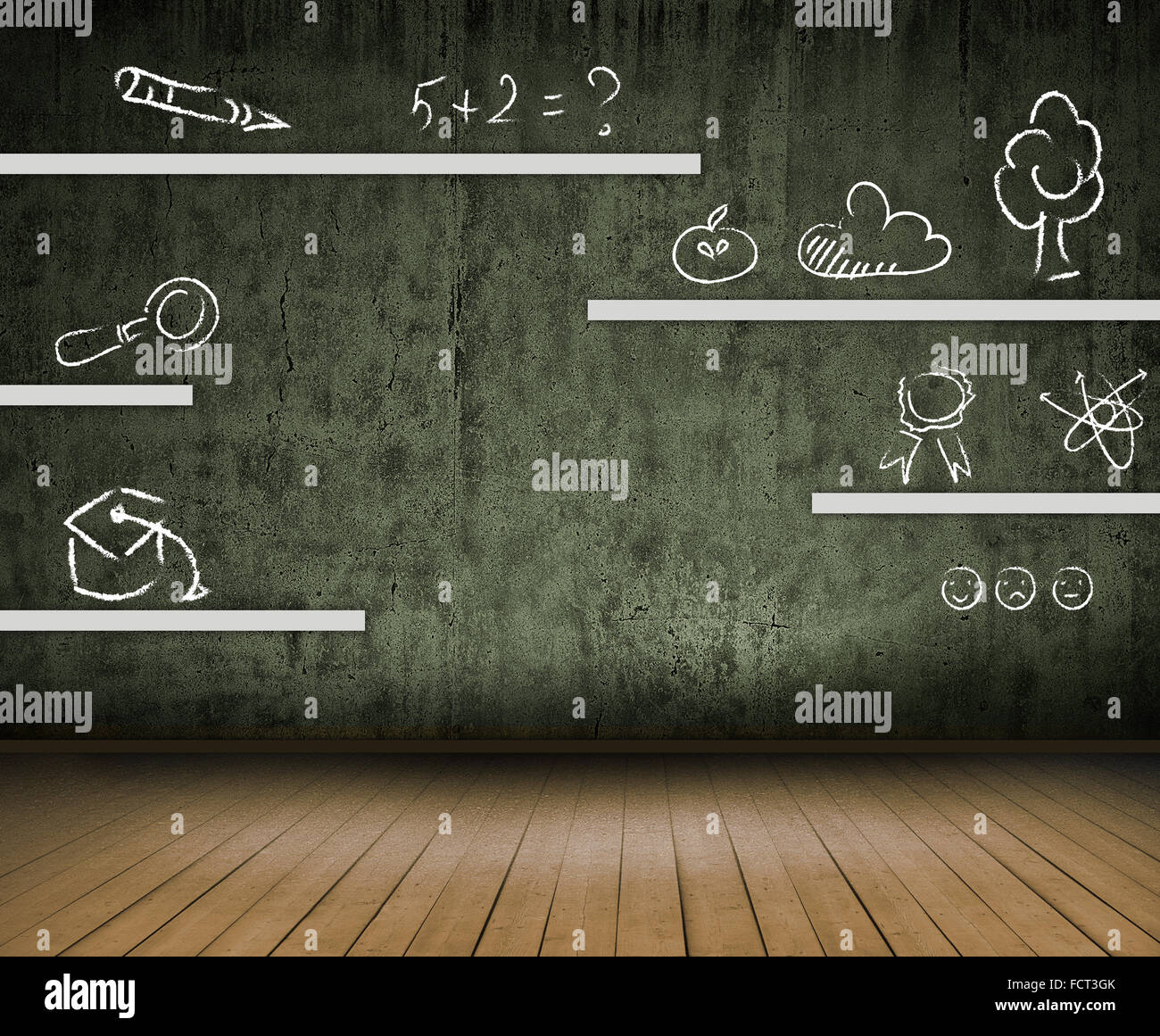 Icone disegno sulla parete, situato sopra i ripiani. Foto Stock