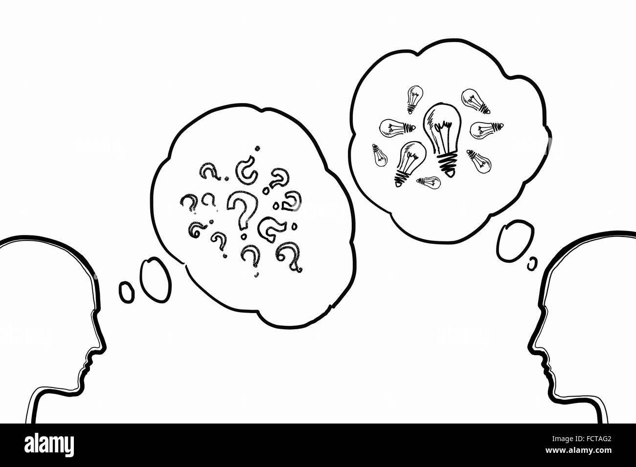 Chiusura del disegno a mano il dialogo tra due su sfondo bianco Foto Stock