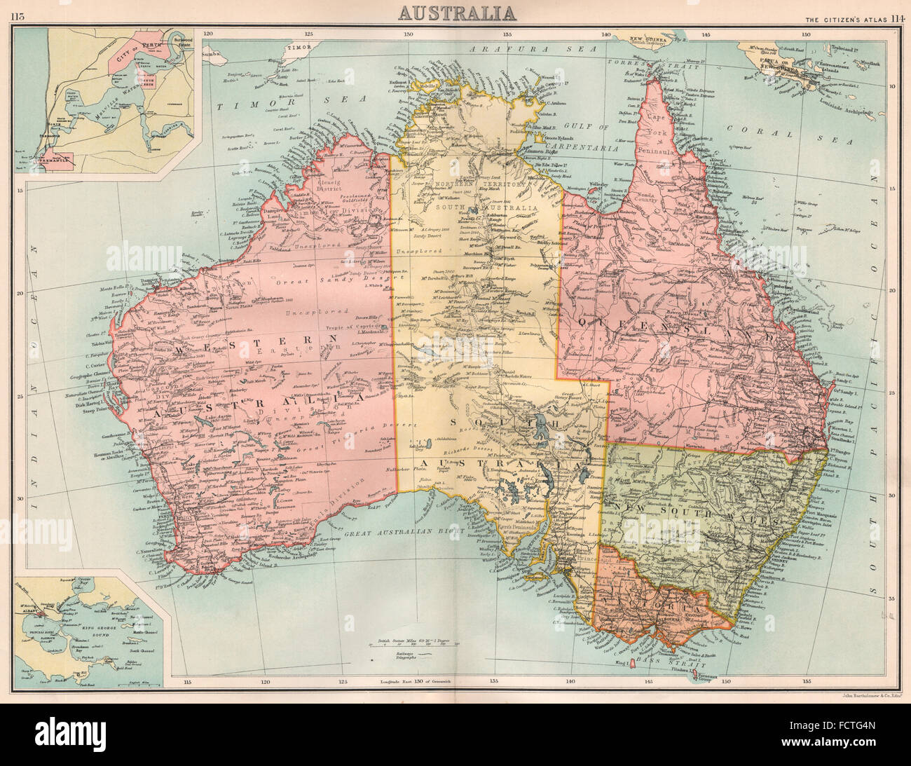 AUSTRALIA: Mostra membri. a sud del territorio nord. Bartolomeo, 1898 mappa vecchia Foto Stock