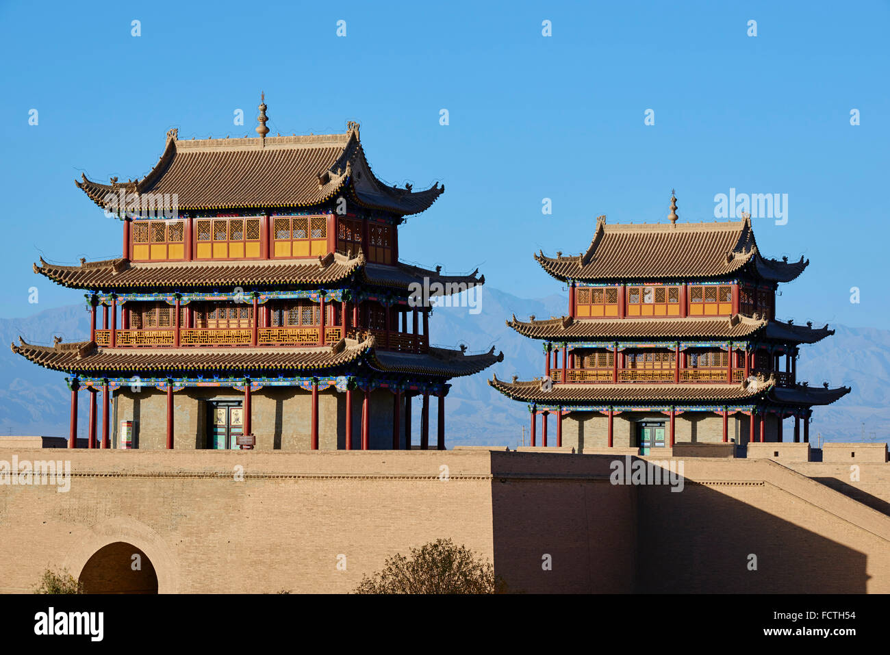 Cina, provincia di Gansu, Jiayuguan, la rocca all'estremità occidentale della Grande Muraglia, Patrimonio Mondiale dell Unesco Foto Stock