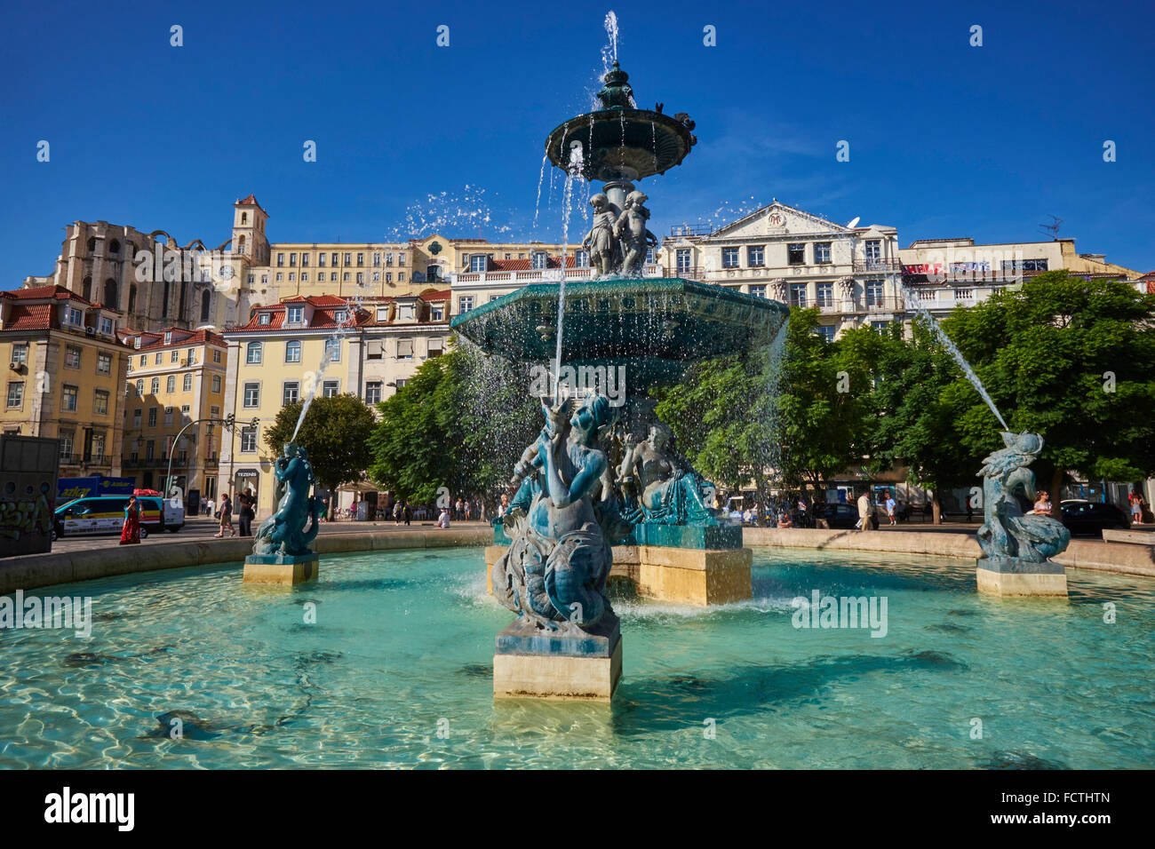 Il Portogallo, Lisbona, piazza Rossio o Dom Pedro IV square Foto Stock