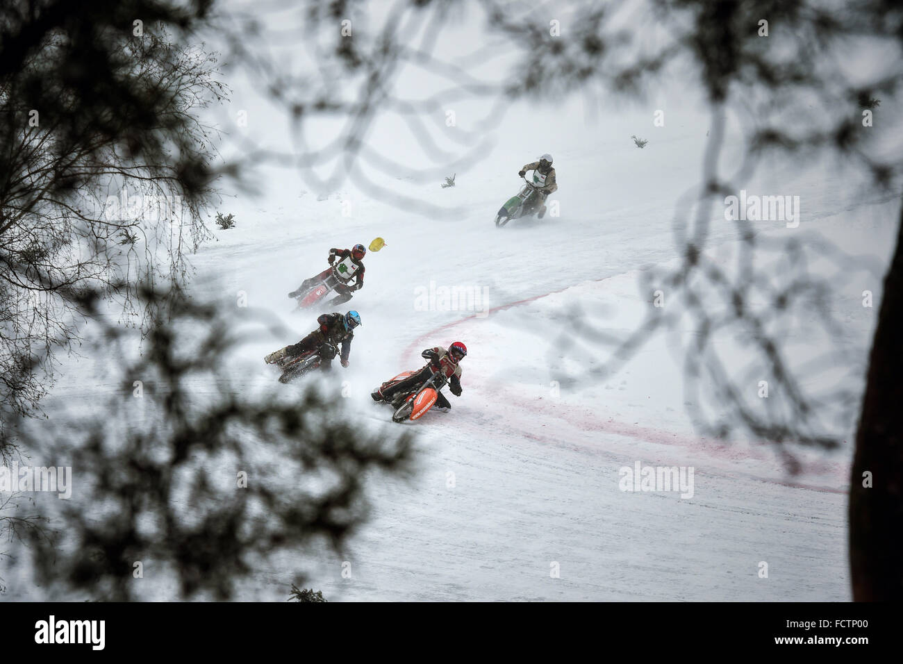 Osecna, Repubblica Ceca. 23 gen 2016. Il Campionato Internazionale della Repubblica ceca sull'ice speedway è stato tenuto in Osecna, Repubblica ceca, 23 gennaio 2016. © Radek Petrasek/CTK foto/Alamy Live News Foto Stock