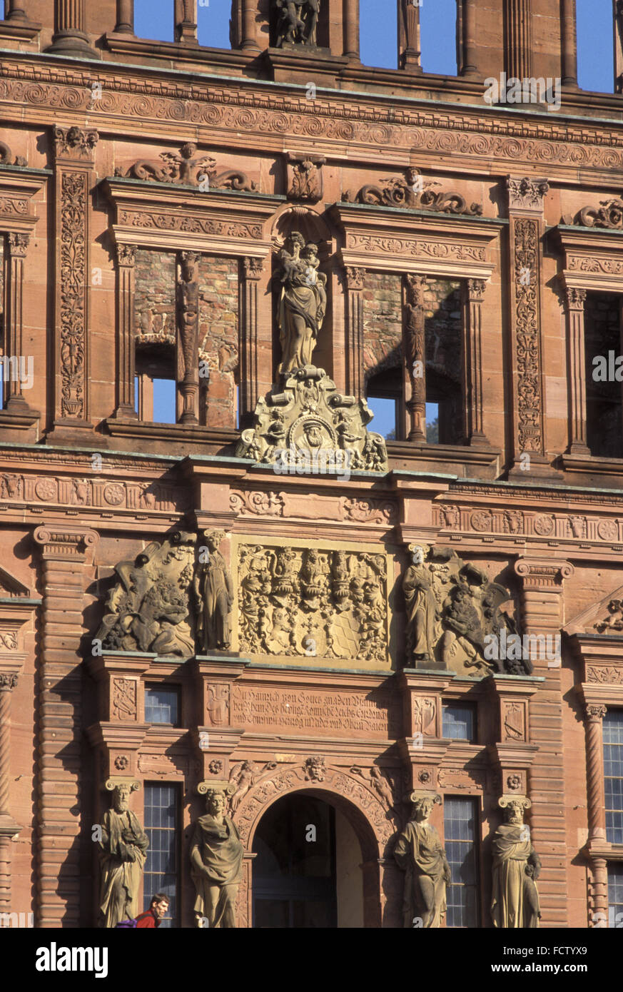DEU, Germania, Heidelberg, facciata del castello. DEU, Deutschland, Heidelberg, Das Schloss. Foto Stock