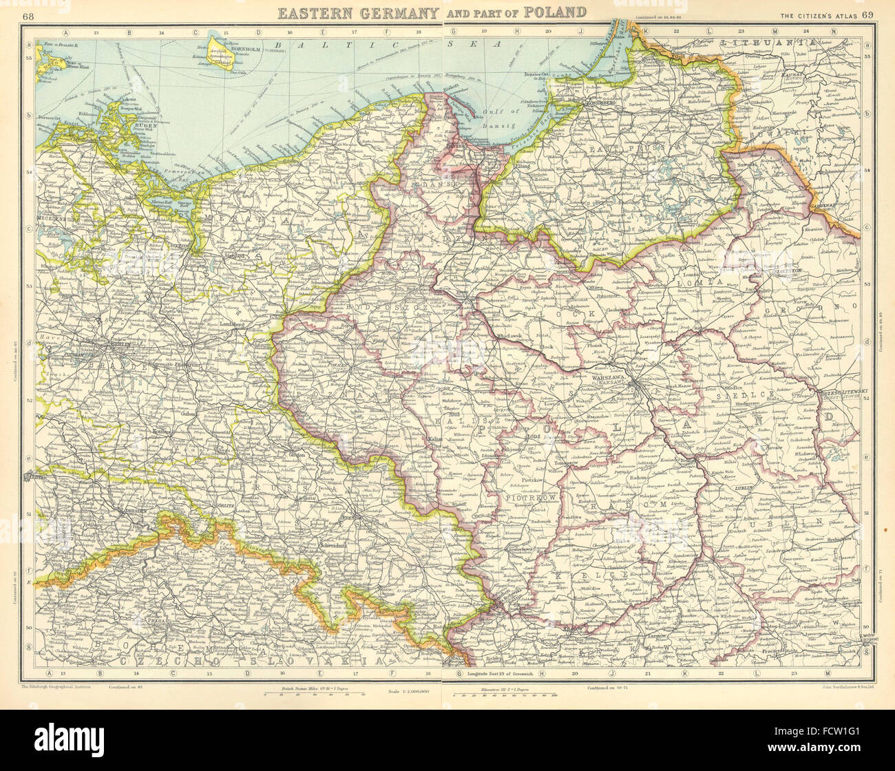 Germania orientale/POLONIA:mostra la libera città di Danzica(Gdansk).e la Prussia, 1924 Mappa Foto Stock