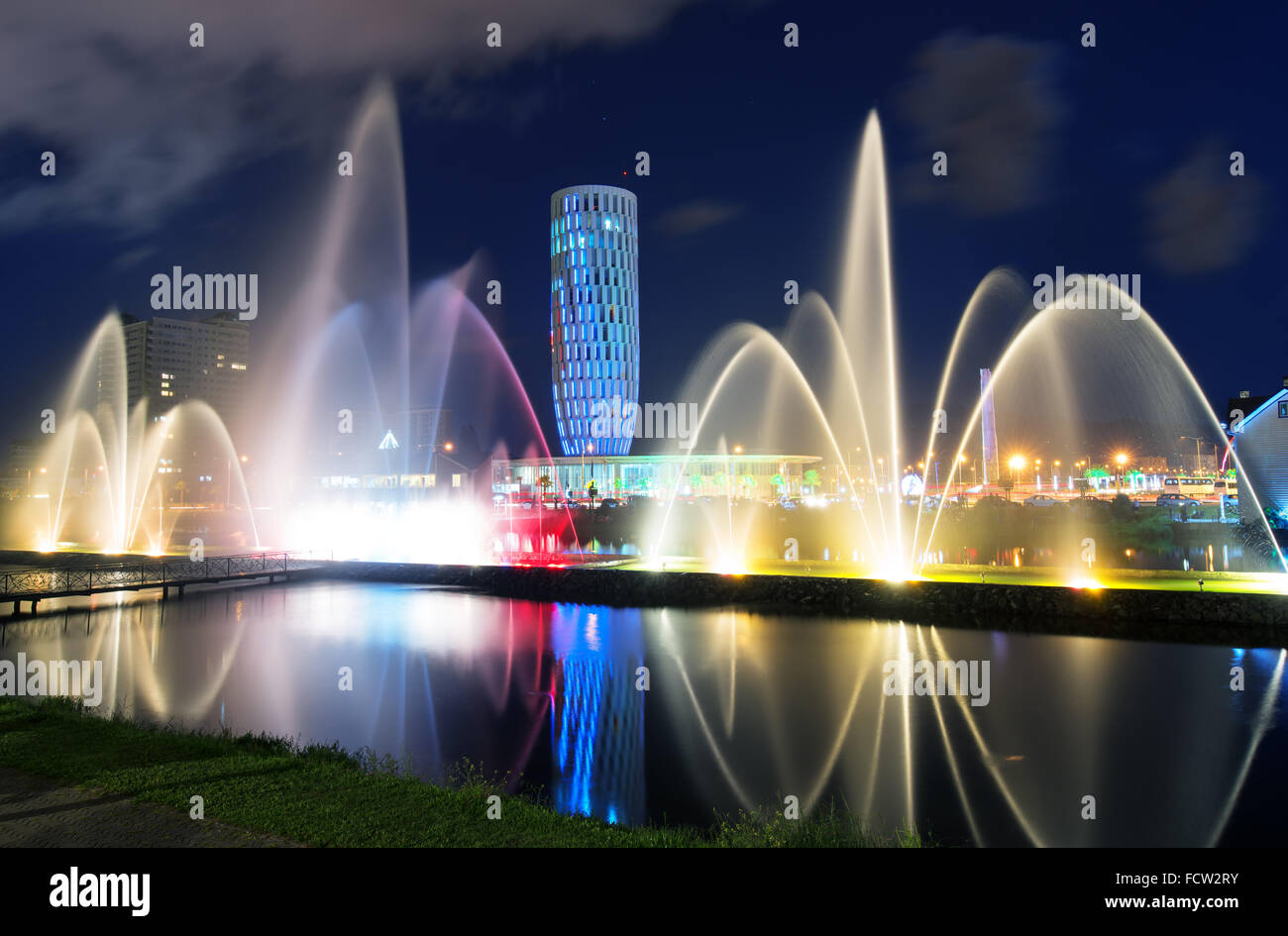 Luce e fontana musicale a Batumi Foto Stock