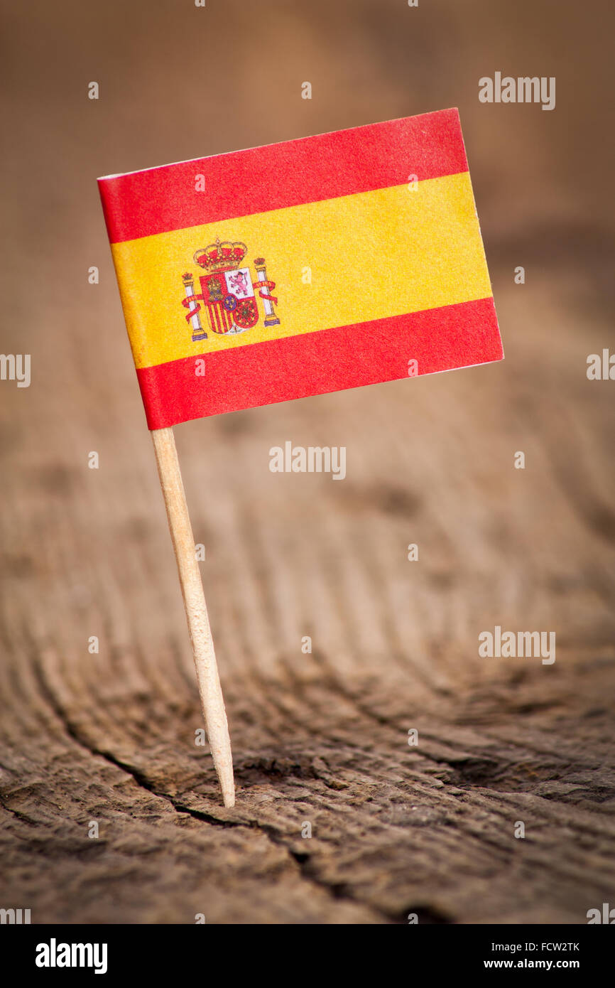 Stilizzata bandiera della Spagna su sfondo di legno Foto Stock