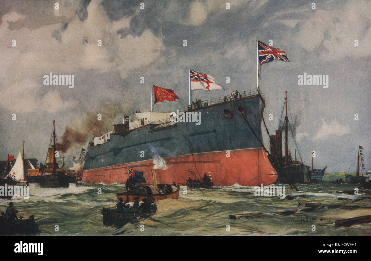 ROYAL NAVY: Lancio della corazzata 'London' a Portsmouth, 1899, stampa 1901 Foto Stock