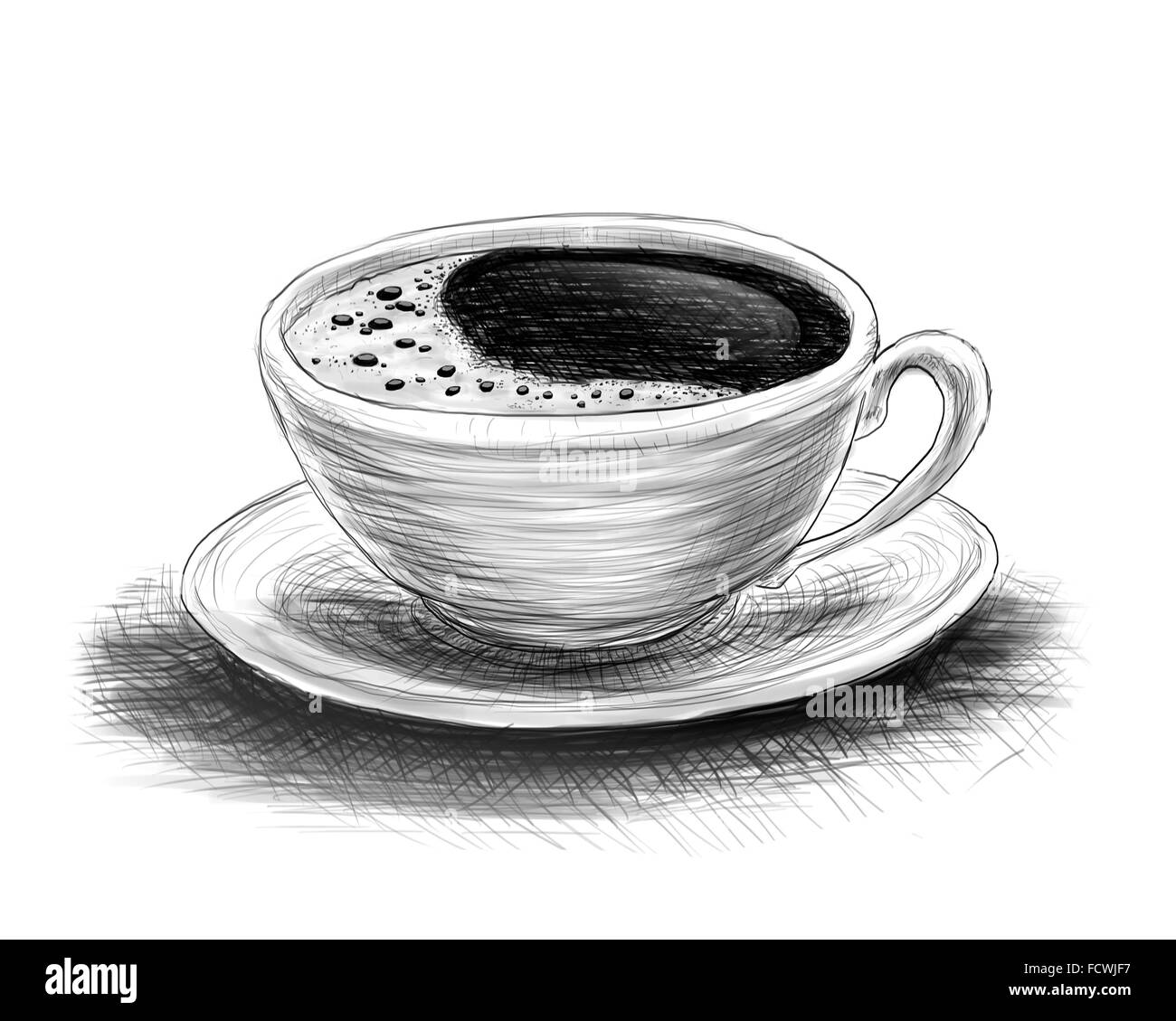 Mano-bozzetto del caffè su sfondo bianco Foto Stock