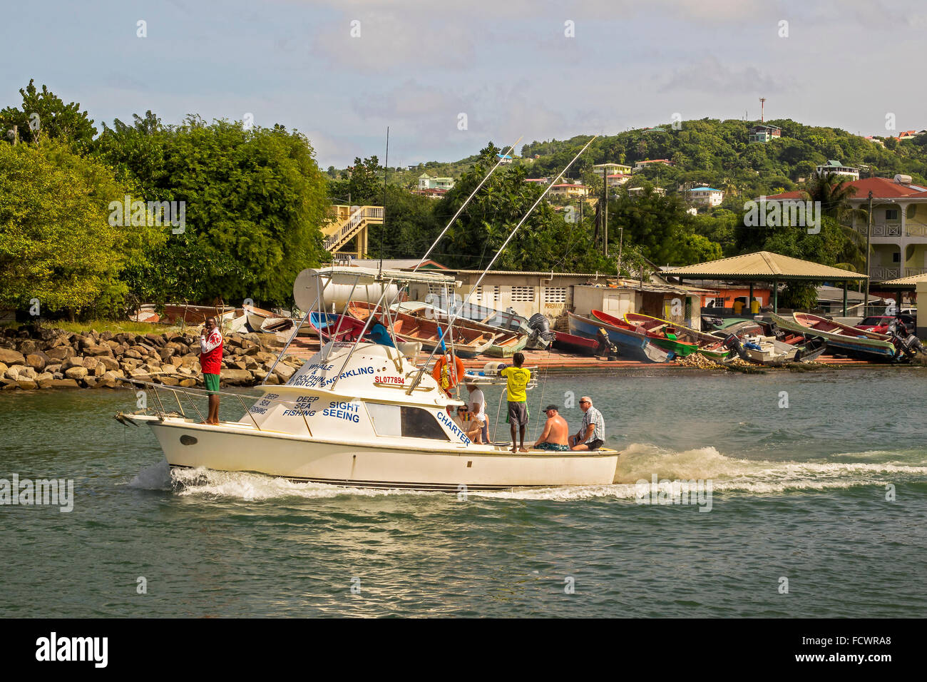 Vista Vedere barca Rodney Bay St. Lucia West Indies Foto Stock