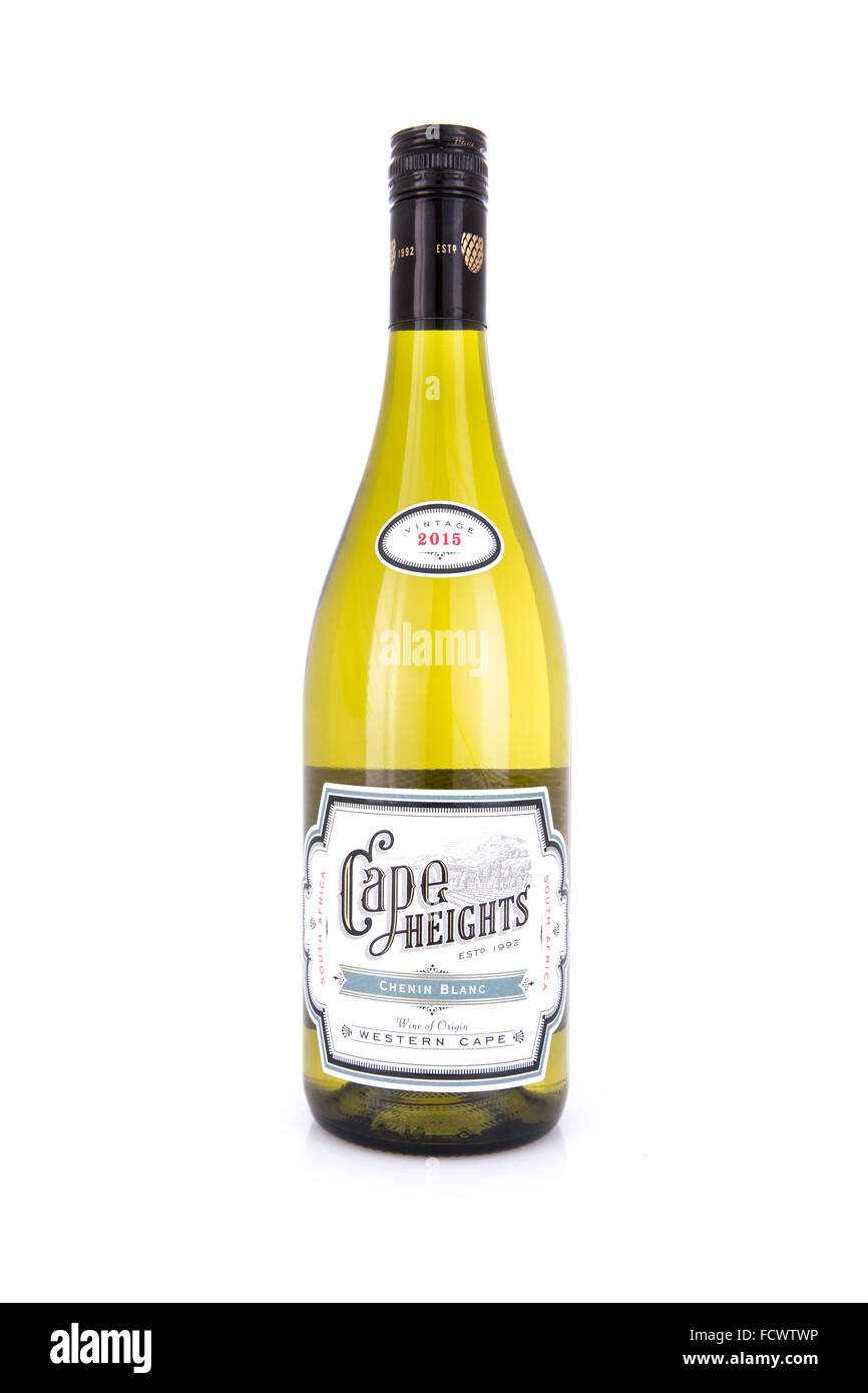 Una bottiglia di altezze del capo il vino bianco lo Chenin Blanc vino della Western Cape Foto Stock