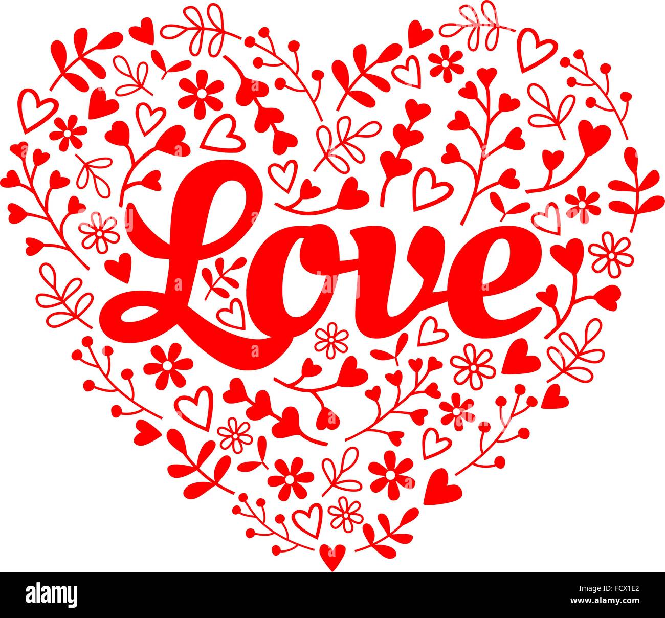 Amore fiore rosso cuore, floreale illustrazione vettoriale per il giorno di San Valentino card Illustrazione Vettoriale
