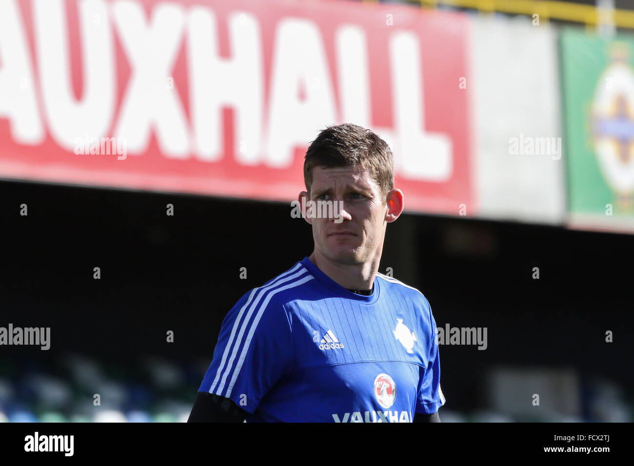 Irlanda del Nord portiere internazionale Michael McGovern, prendendo parte a una Irlanda del Nord sessione di formazione (settembre 2015) Foto Stock