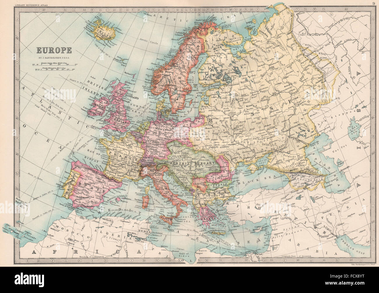 Europa: politico. Bartolomeo, 1890 Mappa antichi Foto Stock