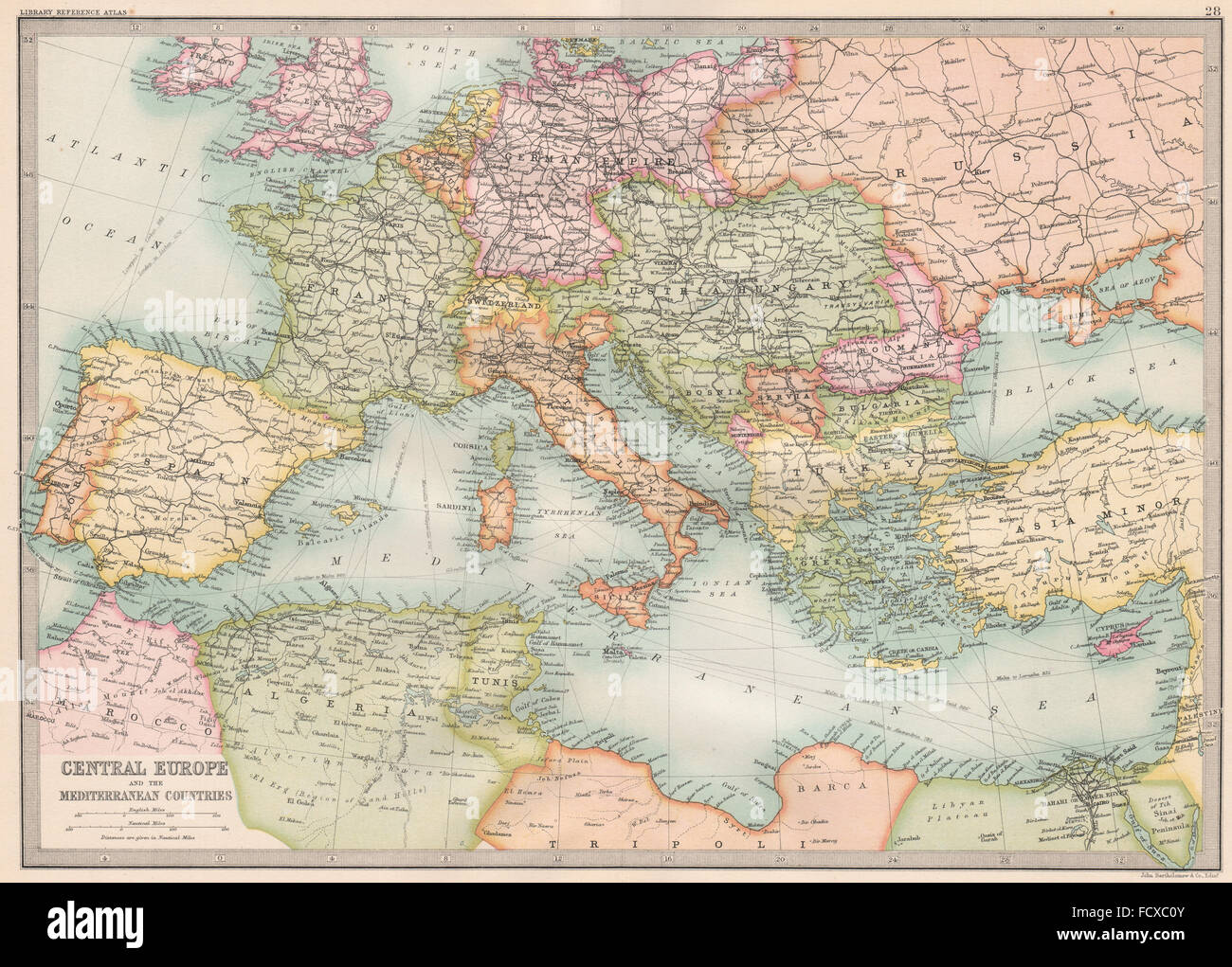 Europa: Europa centrale e i paesi mediterranei. Bartolomeo, 1890 Mappa Foto Stock