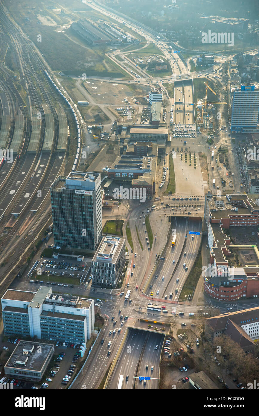 Vista aerea, stazione ferroviaria di piastra A59 a Duisburg, Duisburg, la zona della Ruhr, Renania settentrionale-Vestfalia, Germania, Europa Centrale Foto Stock