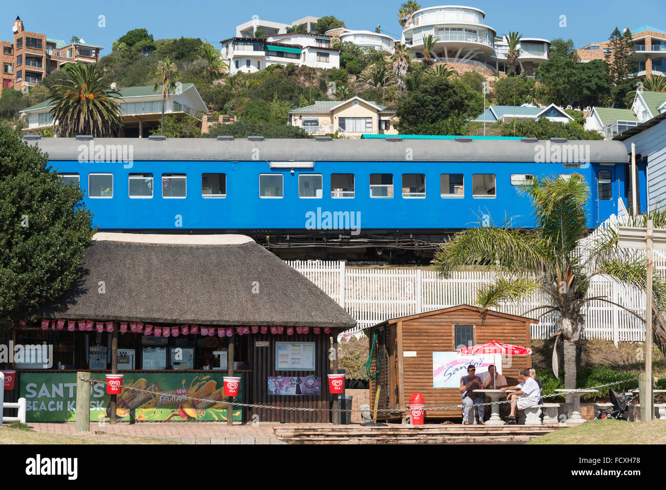 Il Santos Express treno Backpackers, Santos Beach, Mossel Bay, Eden District, Provincia del Capo occidentale, Repubblica del Sud Africa Foto Stock