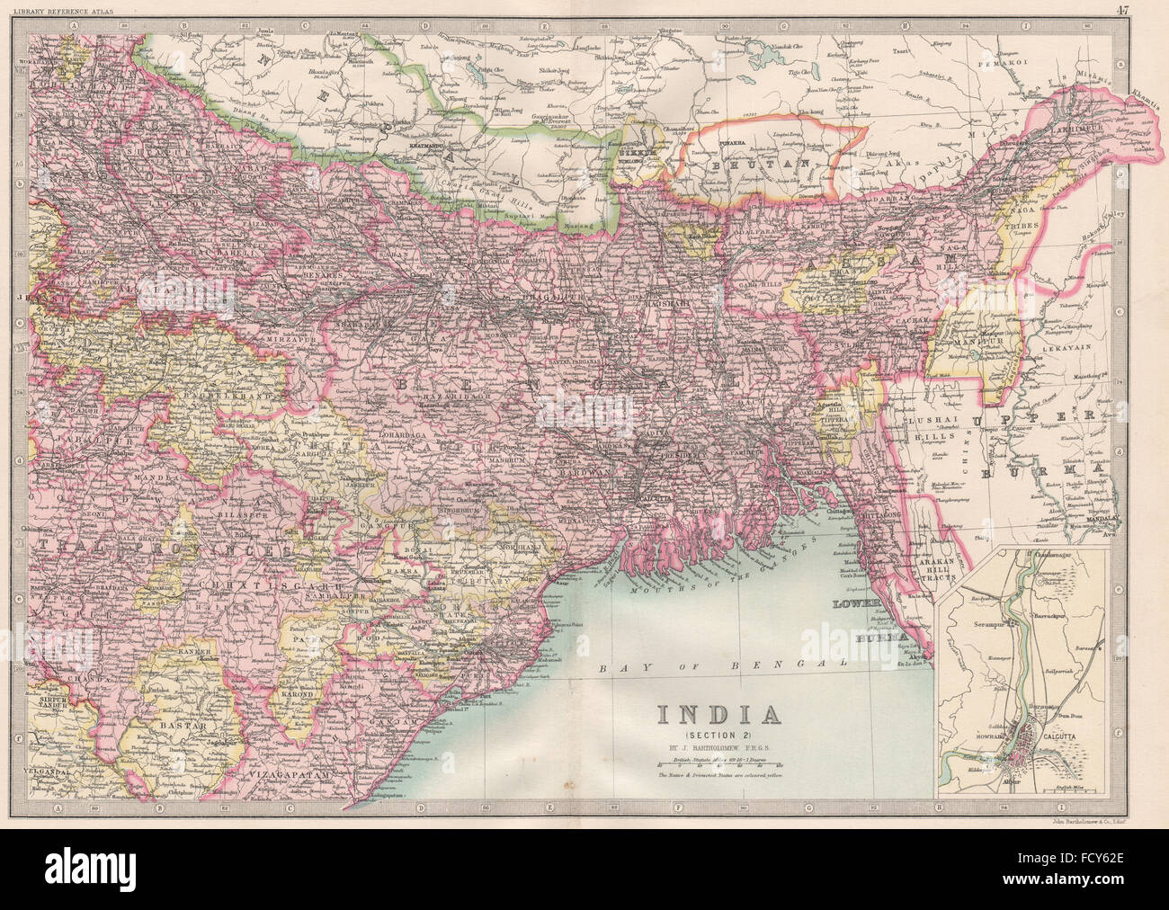 INDIA BRITANNICA-NORD EST: il Bengala Assam Bhutan Sikkim &c. Bartolomeo, 1890 Mappa Foto Stock