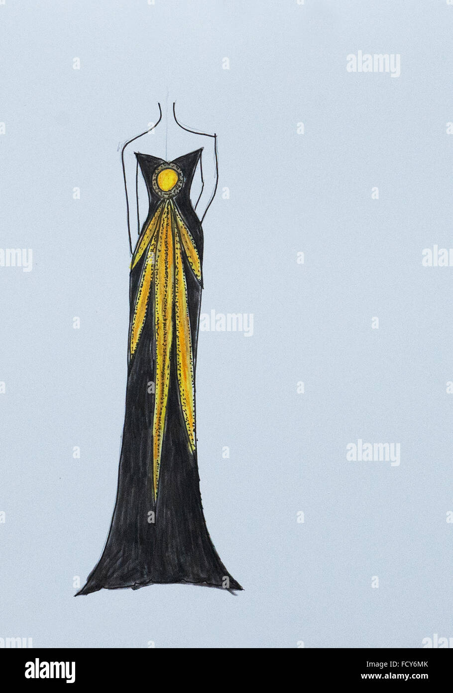 Handmade Fashion Sketch Moda Disegna Un Elegante Abito Da Sera Vestaglia In Nero Con Disegno Astratto Foto Stock Alamy
