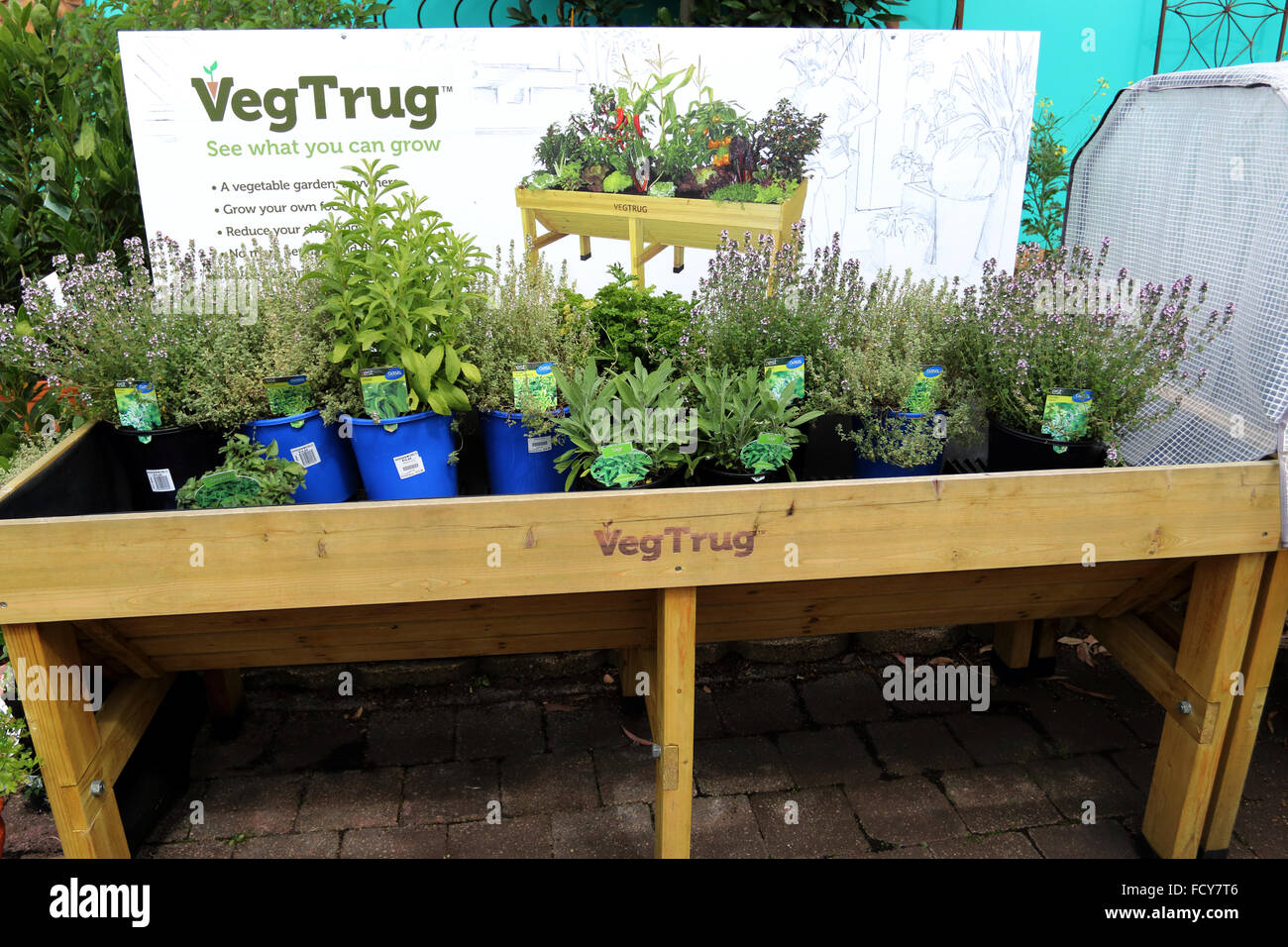 Le piantatrici VegTrug per la coltivazione di erbe e verdure Foto Stock