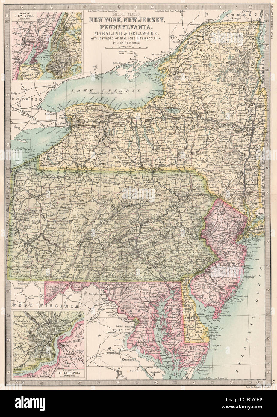MID ATLANTIC membri: New York New Jersey Pennsylvania Delaware Maryland 1890 mappa Foto Stock