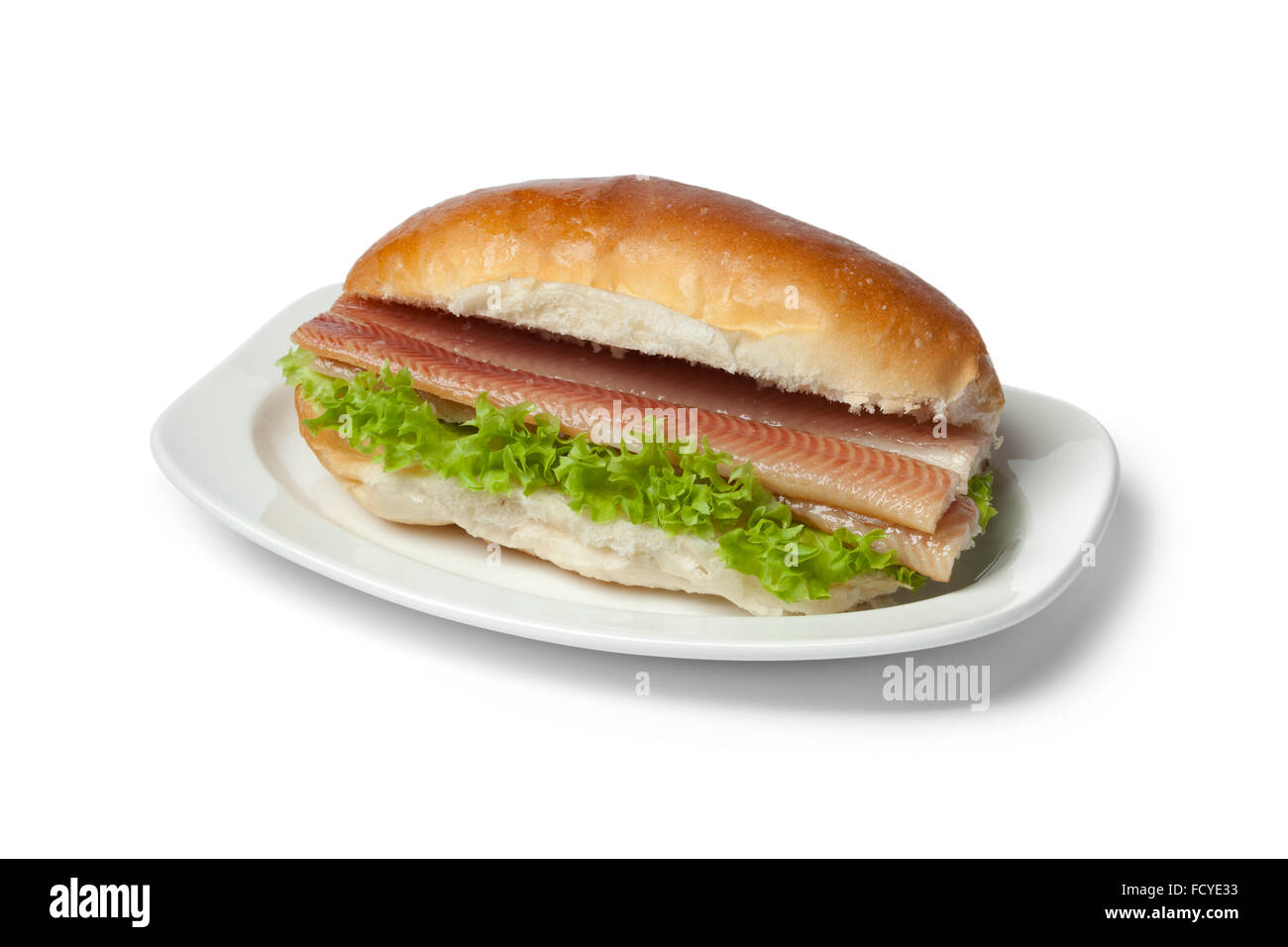 Anguilla affumicata bun su sfondo bianco Foto Stock