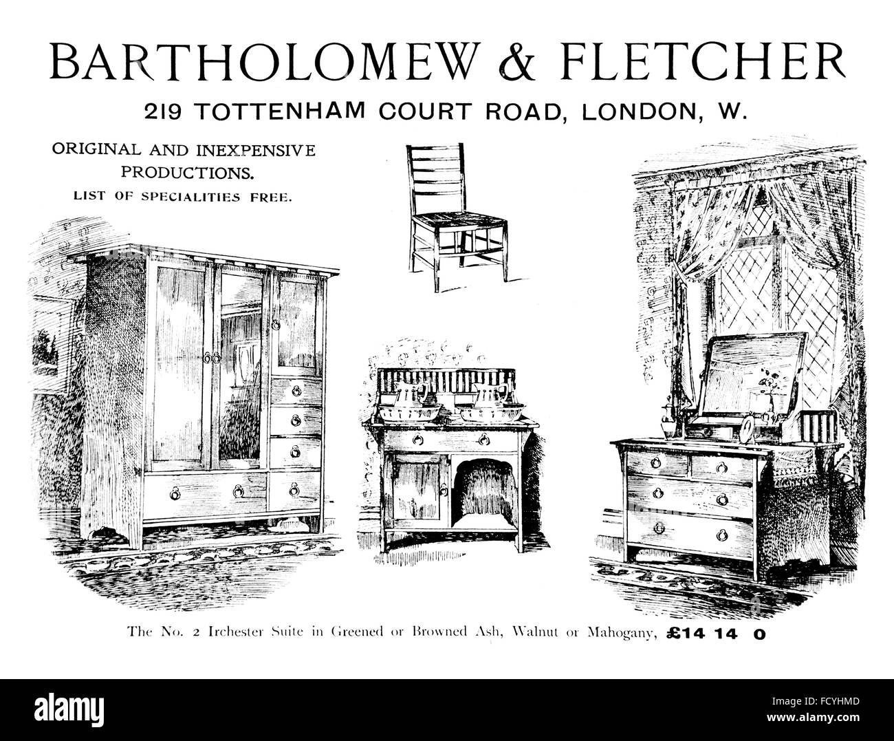 Bartolomeo & Fletcher, Londra, camera da letto Suite mobili pubblicità dal 1900 Studio Magazine Foto Stock