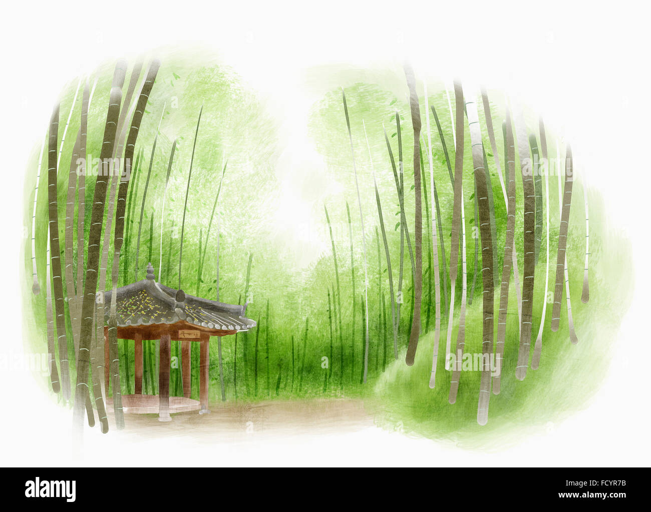 Tradizionale Padiglione coreano nella foresta baboo Foto Stock