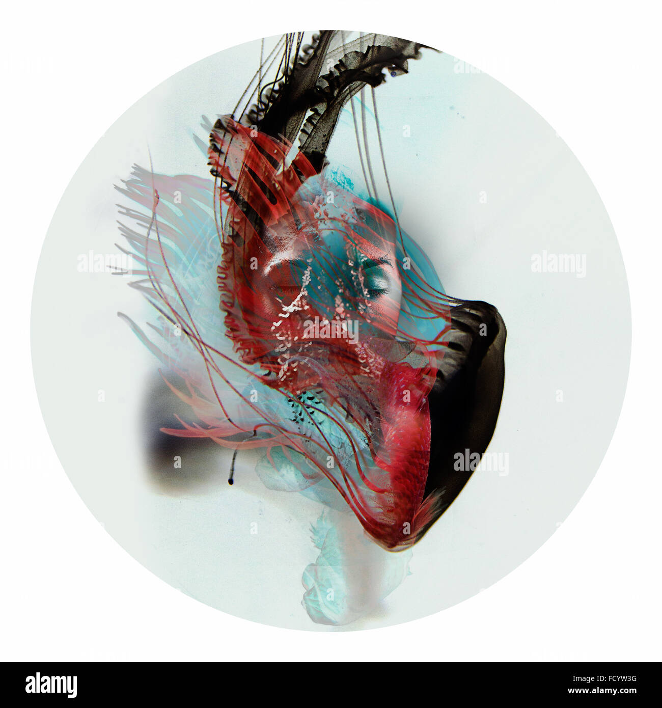 Ocean fairytyale concetto - mitico sea prince, illustrazione artistica, composizione del cerchio Foto Stock