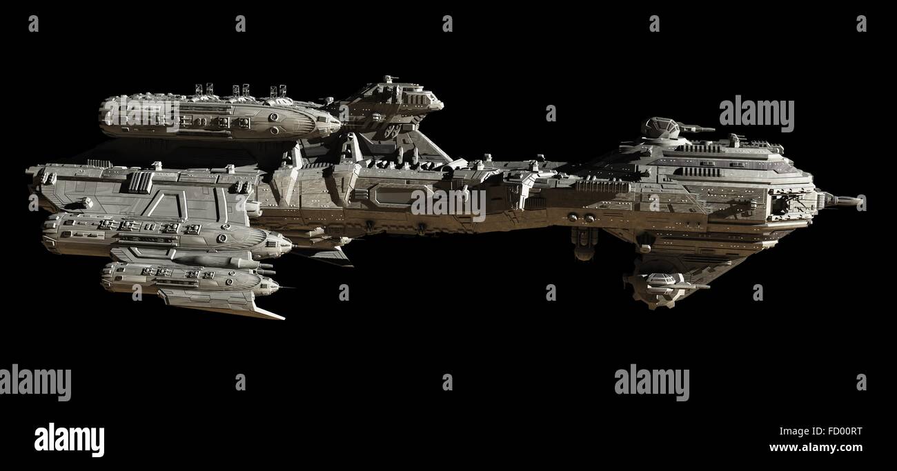 Escort interstellare fregata nave spaziale - Vista laterale Foto Stock