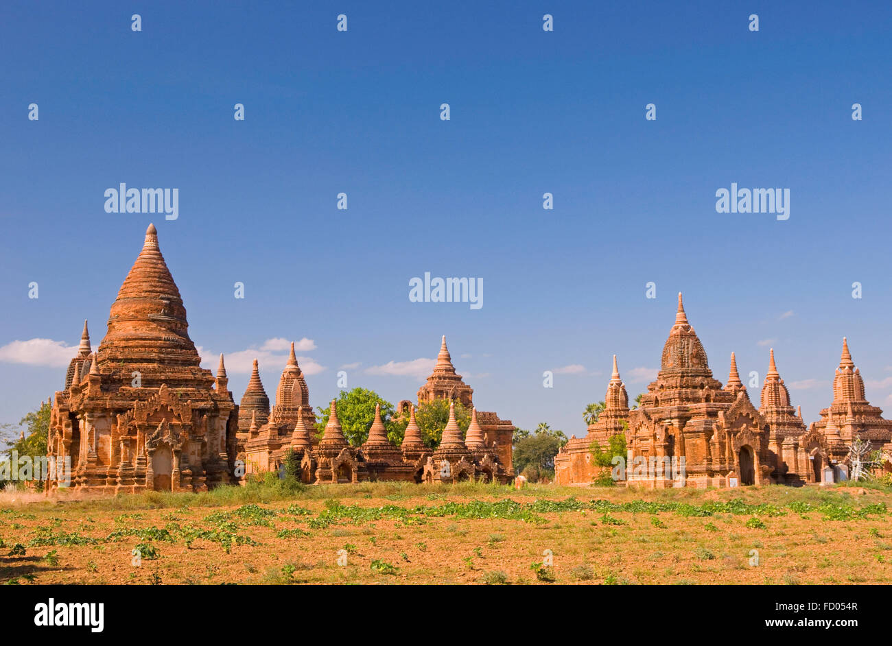 Un paesaggio di antichi templi di Bagan, Myanmar Foto Stock