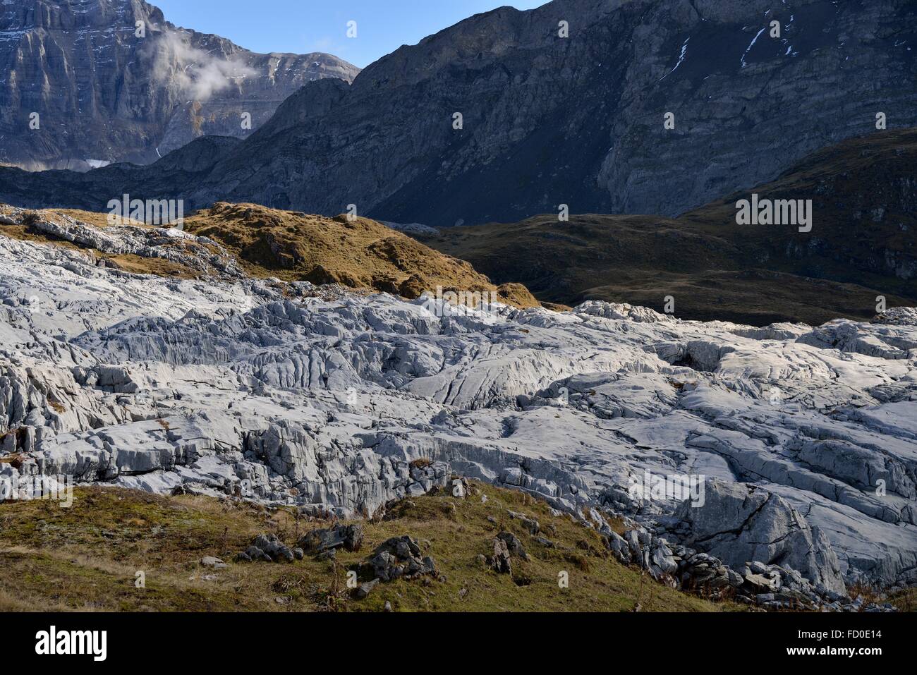 Formazione carsica, Silberen montagna, Kanton Schwyz, Svizzera Foto Stock