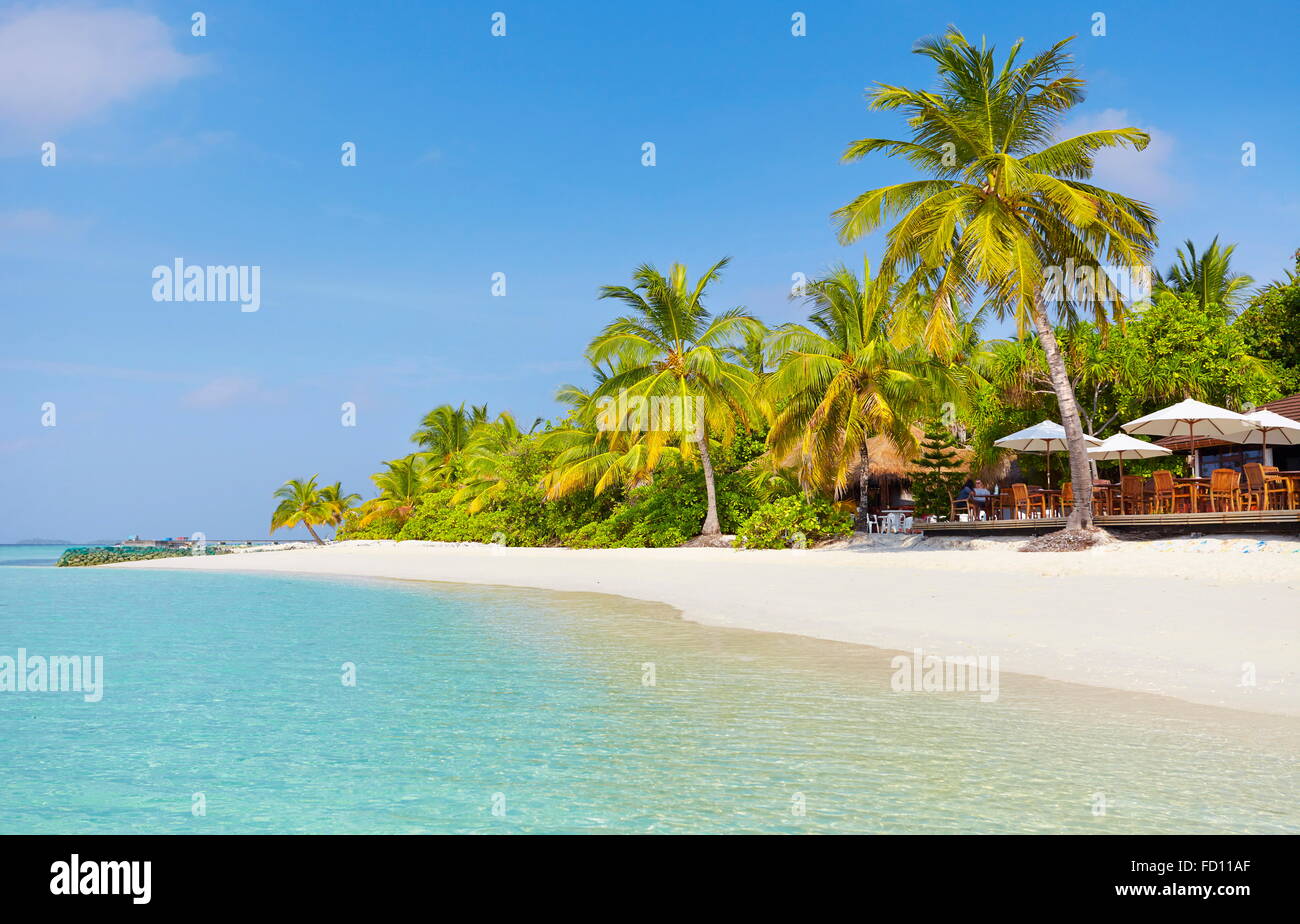 Spiaggia tropicale a isole Maldive, atollo di Ari Foto Stock