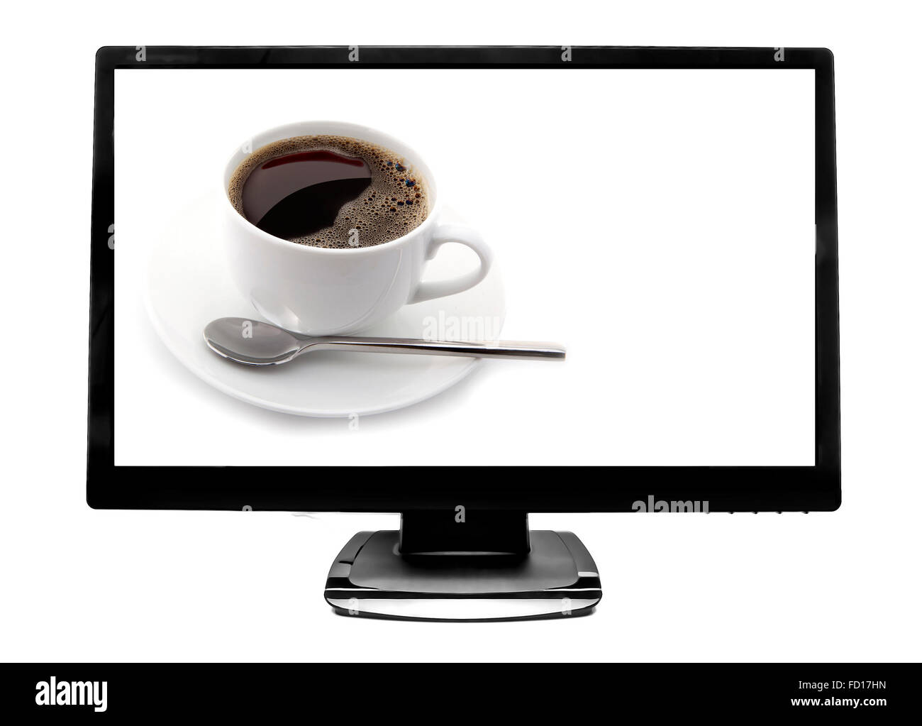 Tv a schermo piatto con tazza di caffè Foto Stock