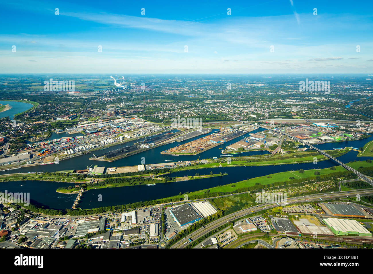 Posizione Logistica Duisport, porto di Duisburg, contenitore porta, Ruhr e Rhine-Herne Canal, trasporti sulle vie navigabili interne, Duisburg Foto Stock