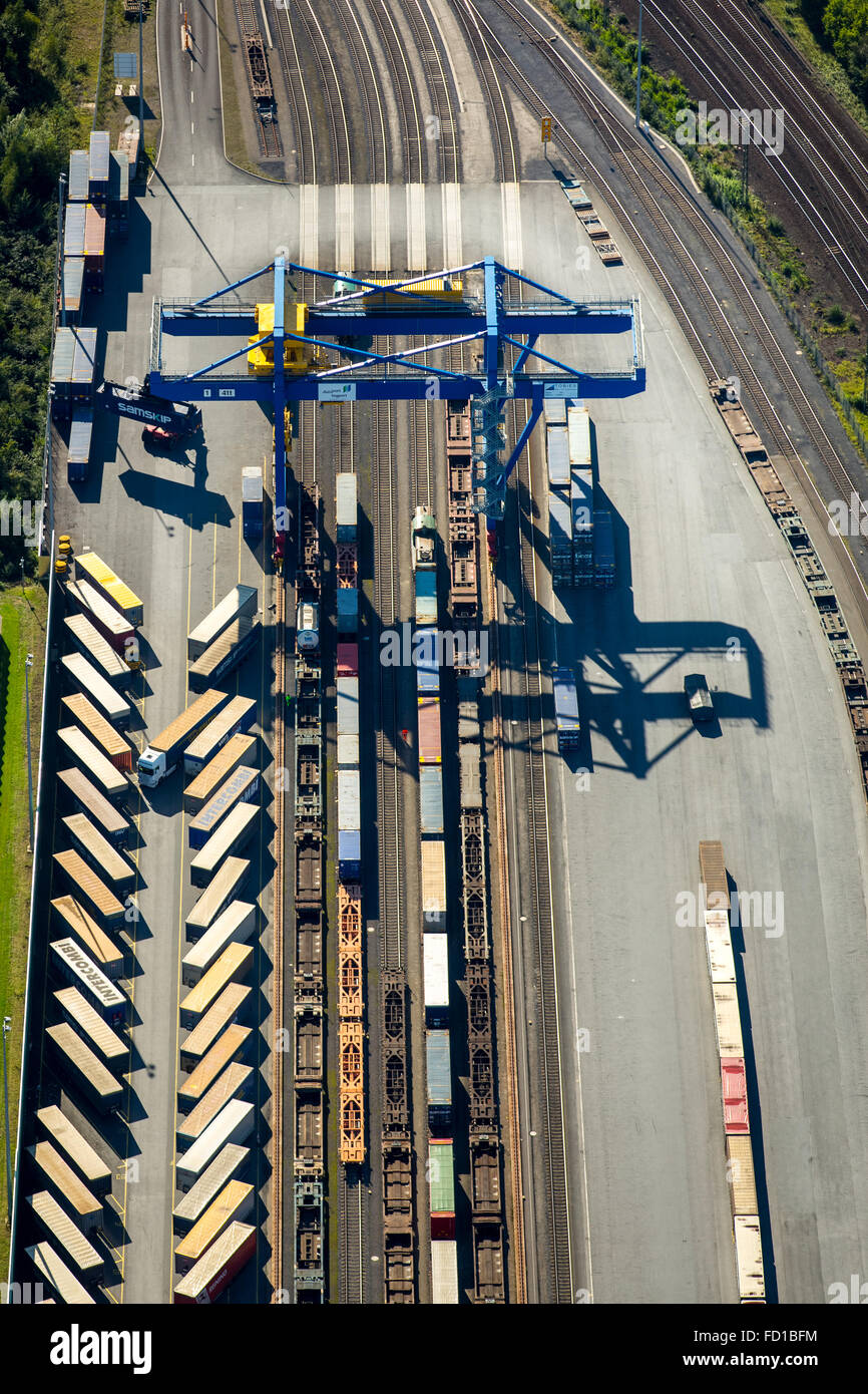 Logport III, logistica, Duisport, Budberg, Container Terminal, stazione di trasferimento, Duisburg, distretto della Ruhr, Renania settentrionale-Vestfalia Foto Stock