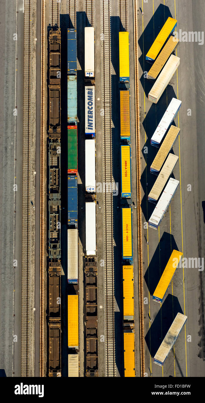 Logport III, logistica, Duisport, Budberg, Container Terminal, stazione di trasferimento, Duisburg, distretto della Ruhr, Renania settentrionale-Vestfalia Foto Stock