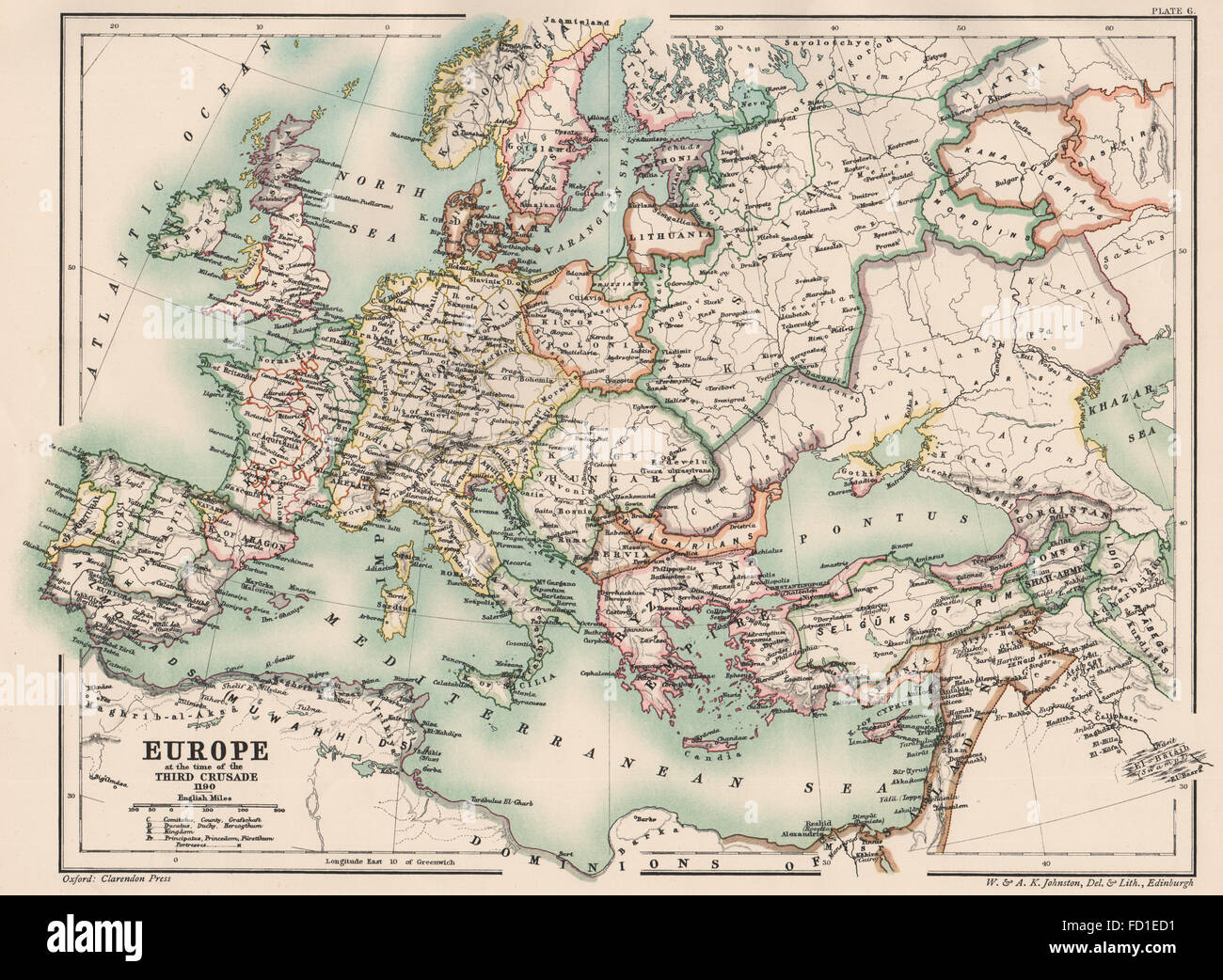 Europa/Sacro Romano Impero: al tempo della Terza Crociata 1190, 1902 mappa vecchia Foto Stock