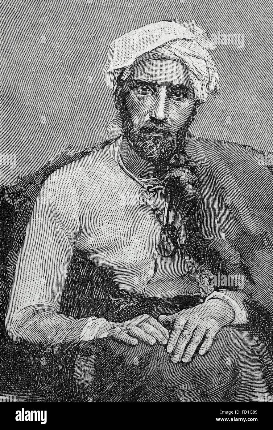 Mirza Reza Kermani (d.,1896). Rivoluzionario iraniano. Aderente di Jamal al-Din al-Afghano. Ritratto. Incisione in 'La Ilustración artistica", 1896. Foto Stock