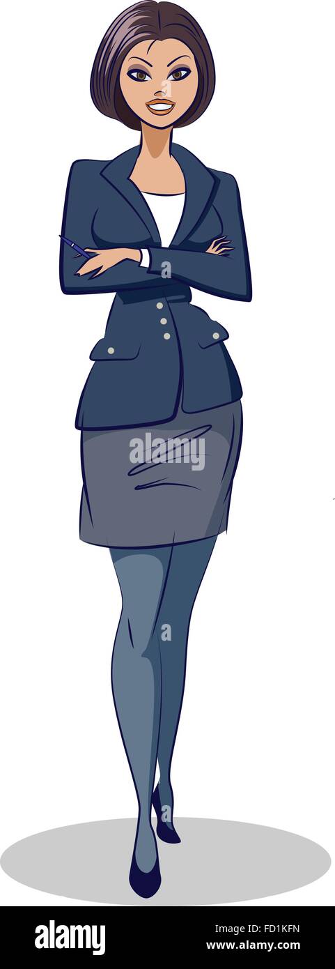 Business Woman standing. Illustrazione di vettore isolato su uno sfondo bianco Illustrazione Vettoriale