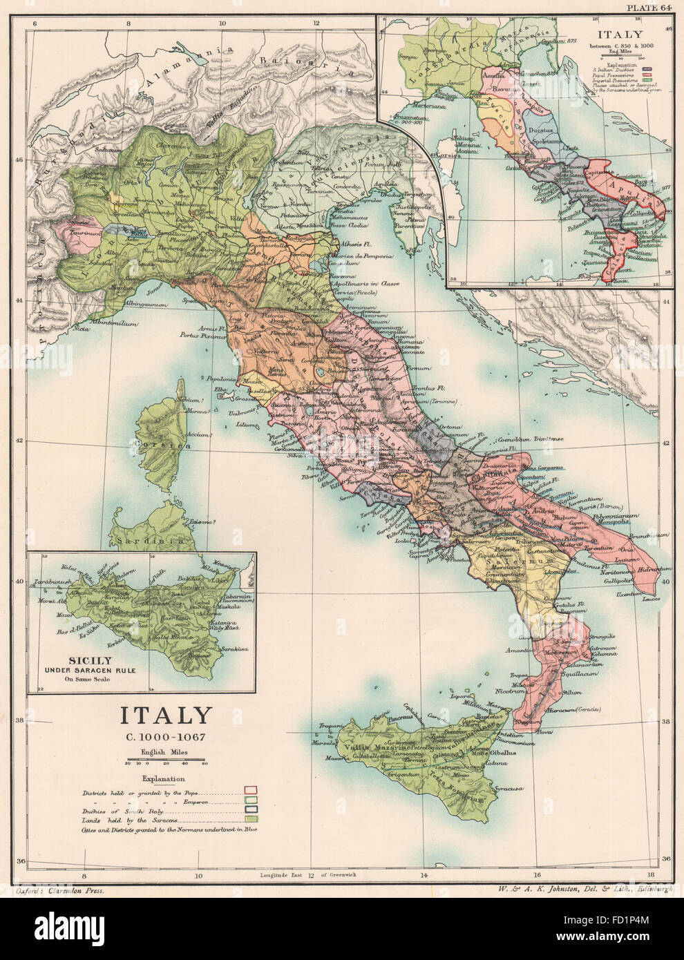 Italia C1000-1067: inset Italia da c850-1000 & Sicilia saracena, 1902 mappa vecchia Foto Stock