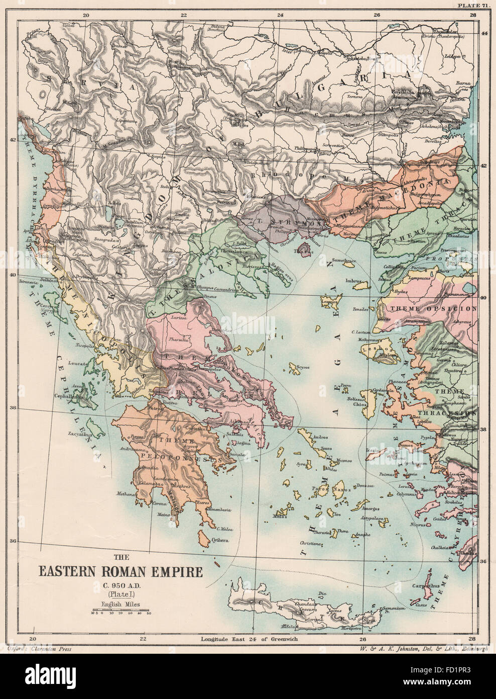 Impero Romano d'Oriente C950 AD: Impero Bizantino. Piastra I. Grecia. Mar Egeo 1902 mappa Foto Stock